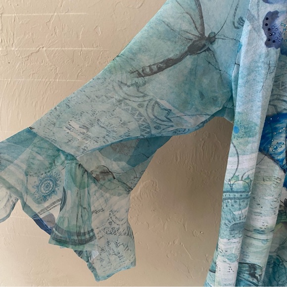 Indigo Soul Blue Embellished Butterfly T-shirt Top Size 2XL - Picture 10 of 11